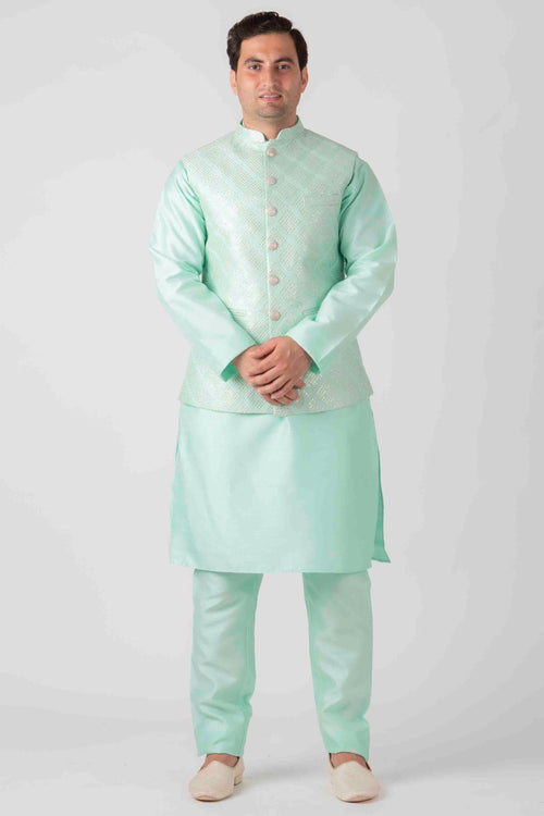 Buy KISAH Mens Blue Kurta Jacket Patiala (Set of 3) online