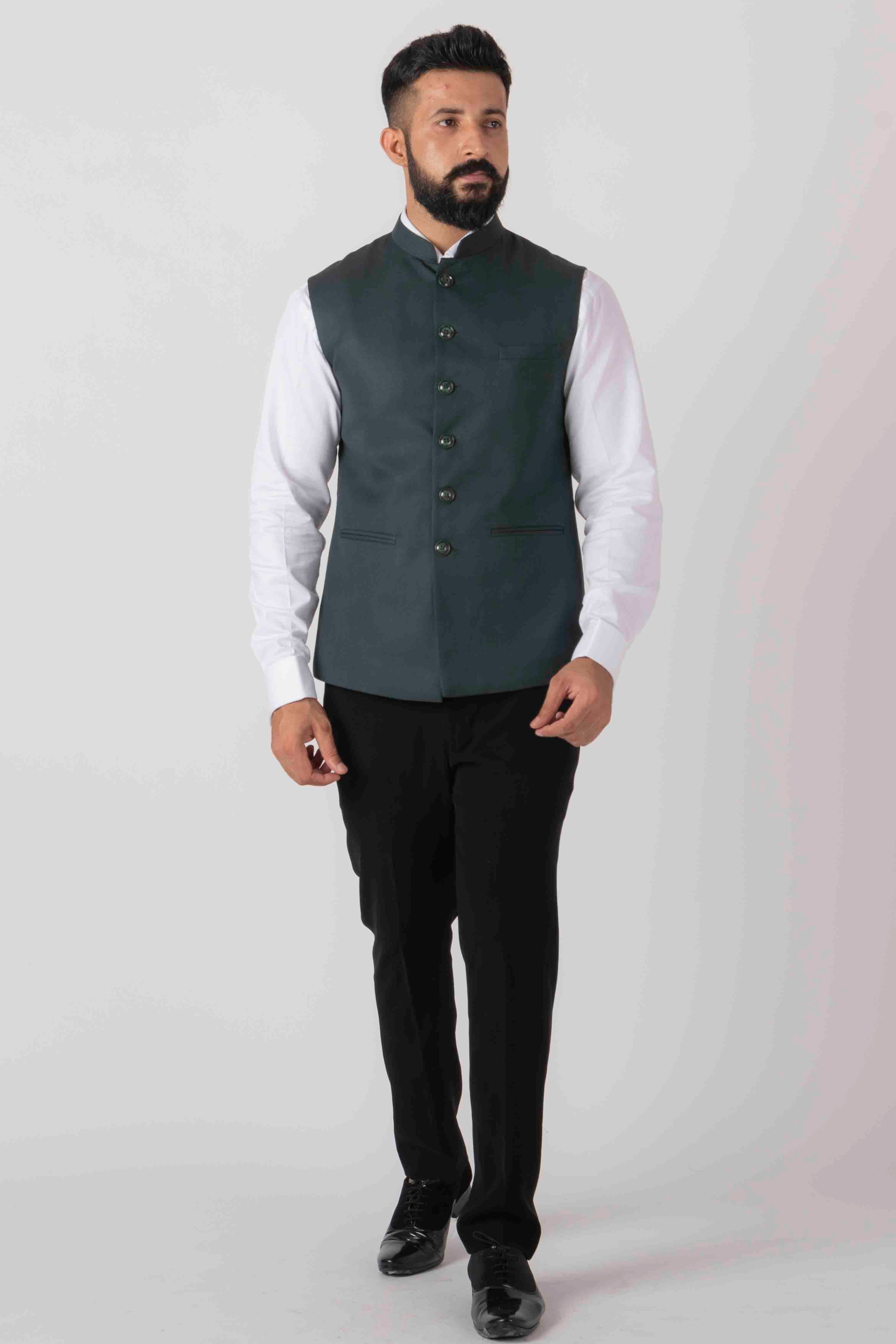 VASTRAMAY Men's Plus Size Green Cotton Blend Nehru Jacket – vastramay