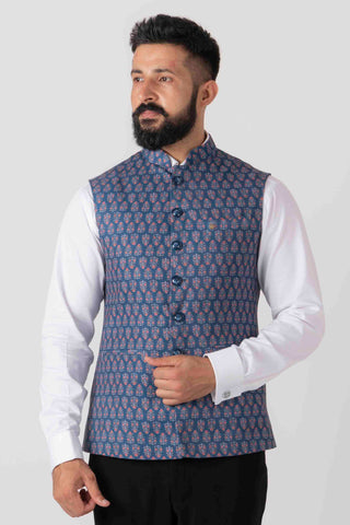 Buy Mls Printed Jawahar Jacket MOHA JJPT MLS01 0260 NAVY BLUE 95 Online Mohanlal Sons